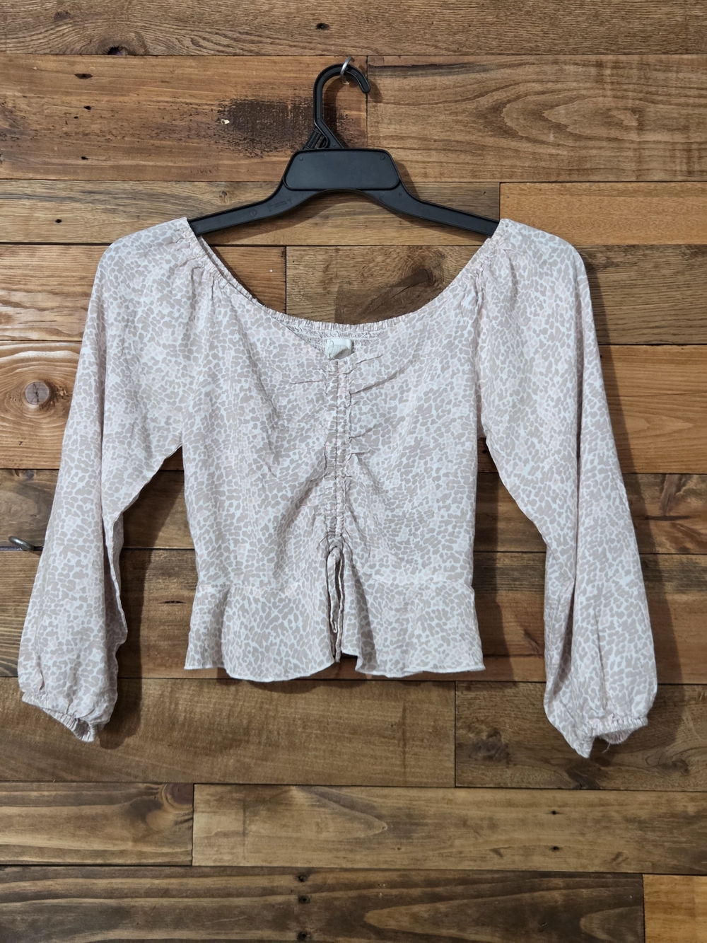 Romantic Blush Animal Print Scoop Neck Ruched Front Crop Top Y2K Fairycore S